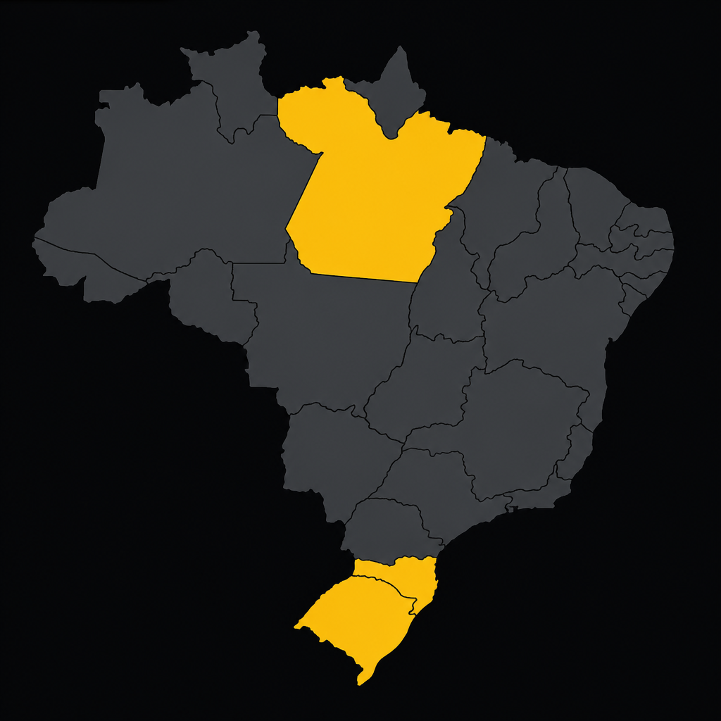 Mapa do Brasil com a região de atendimento destacada