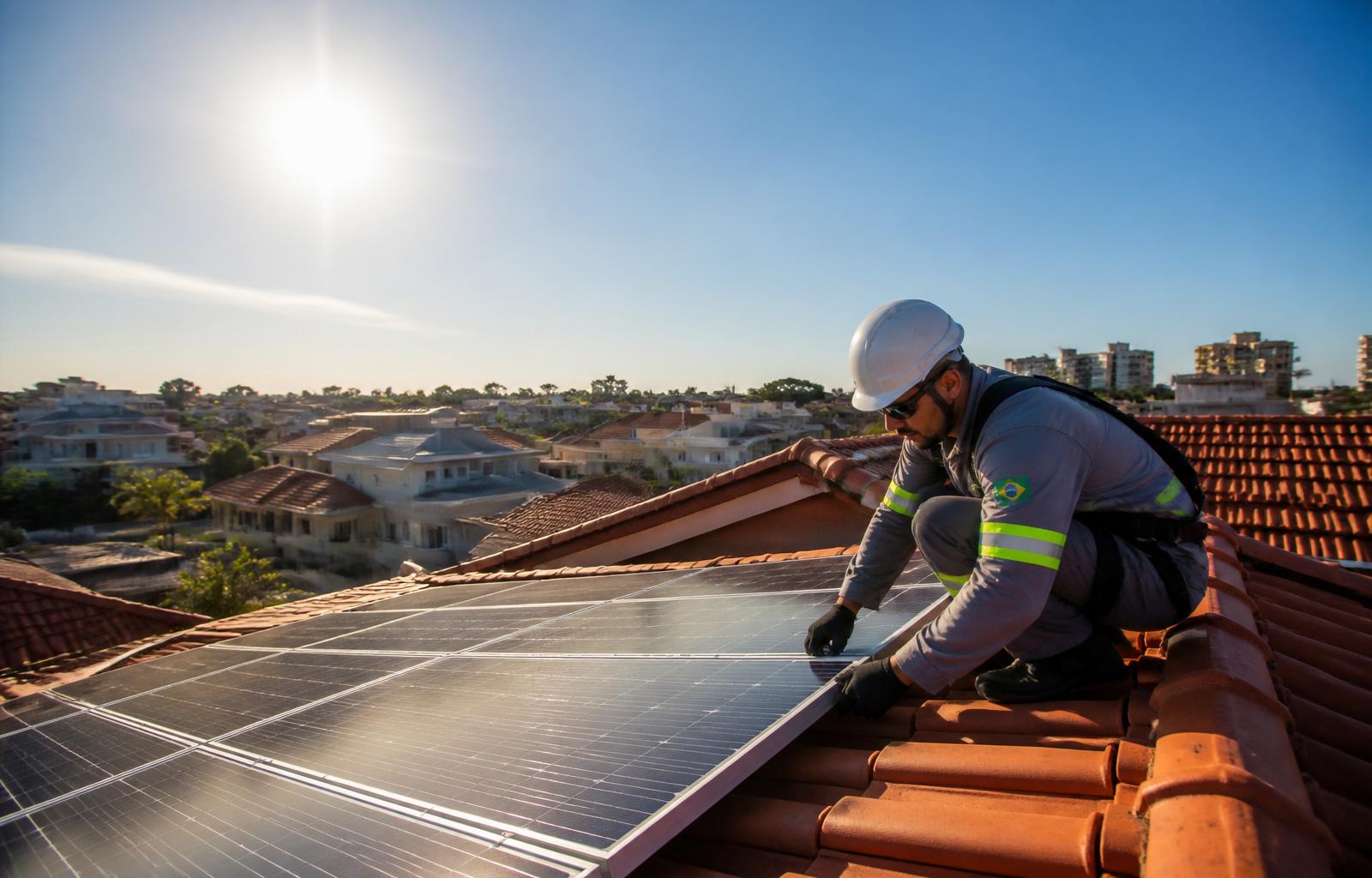 Painéis solares em residência com vista para o mar em Torres RS