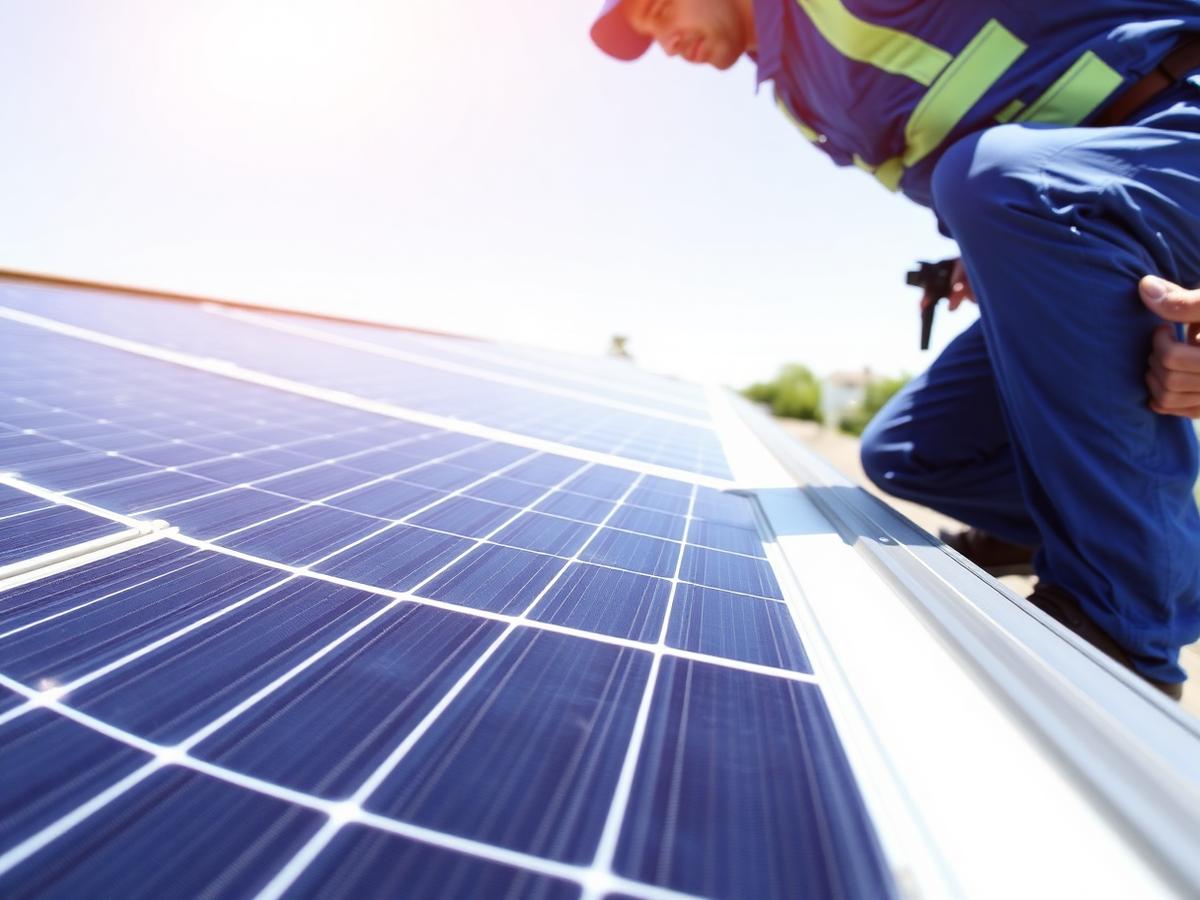 Técnico da Solar Energy Project instalando painel solar em telhado